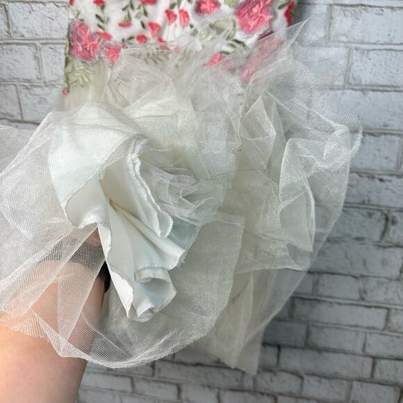 My Michelle Prom Dress Embroidered Tulle Formal Maxi Floral White Pink Green 7 - Picture 6 of 10